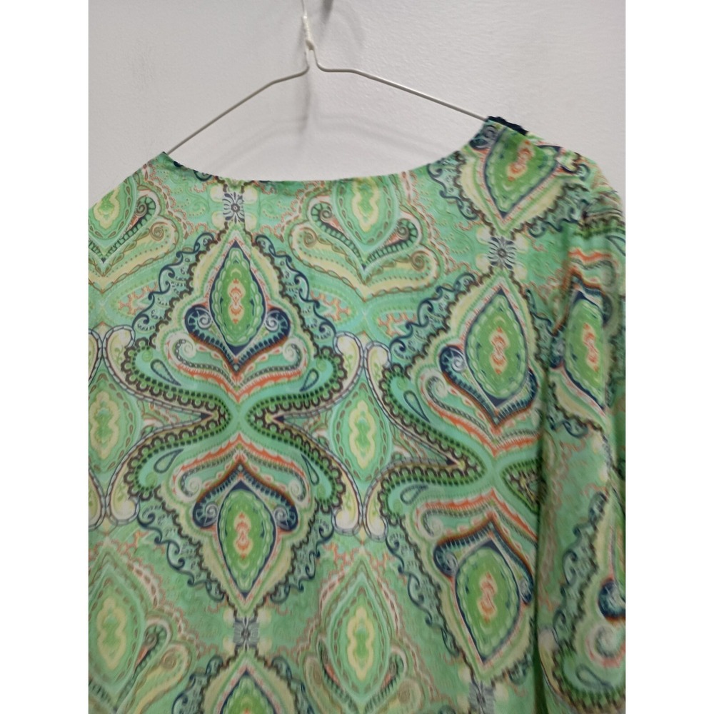 Maria Gabrielle BOHO Cottage Tunic Top Womens Size 1X Green Paisley Chiffon - Picture 9 of 10